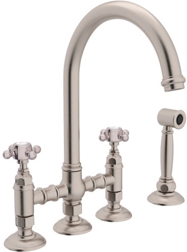 black and stainless steel sink Rohl Kitchen Faucet Satin Nickel Traditional