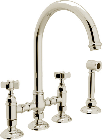 stainless steel sink with brass faucet Rohl Kitchen Faucet Polished Nickel Traditional