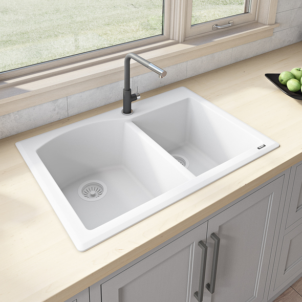 33x22 drop in stainless steel sink Ruvati Kitchen Sink Double Bowl Sinks Arctic White
