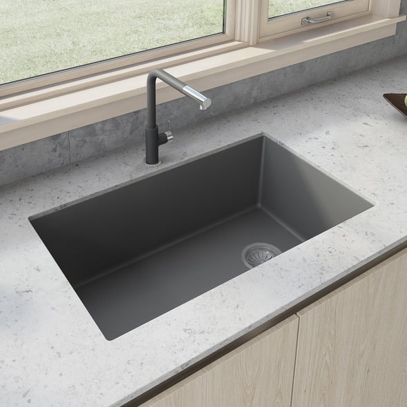 kitchen sink with drainboard Ruvati Kitchen Sink Single Bowl Sinks Urban Gray