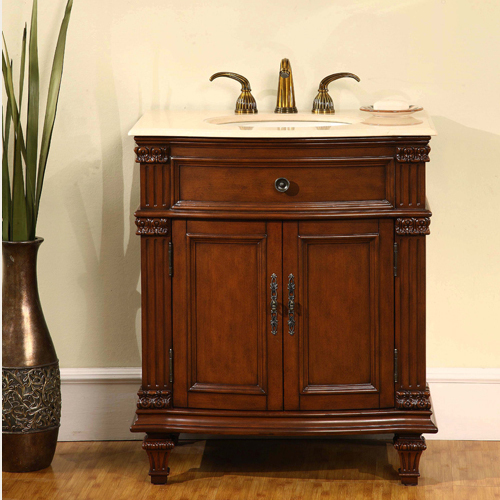 small basin with cabinet Silkroad Exclusive Bathroom Vanity Cherry Traditional