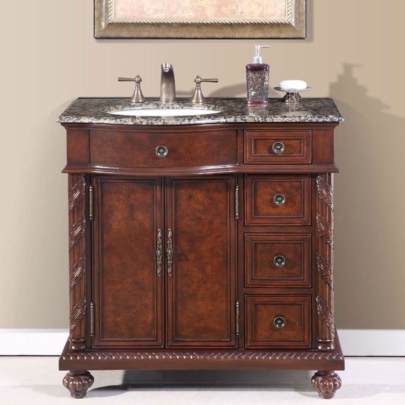 90 double sink vanity Silkroad Exclusive Bathroom Vanity English Chestnut Traditional