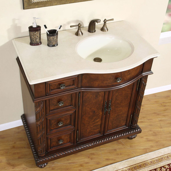 small 2 sink vanity Silkroad Exclusive Bathroom Vanity English Chestnut Traditional