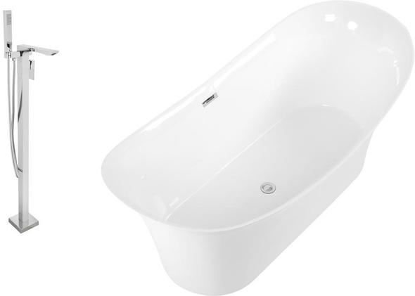 oval tub with shower Streamline Bath Set of Bathroom Tub and Faucet White Soaking Freestanding Tub