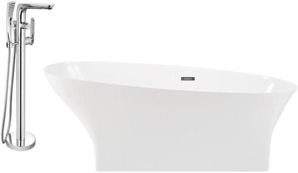 high bathtub Streamline Bath Set of Bathroom Tub and Faucet White Soaking Freestanding Tub