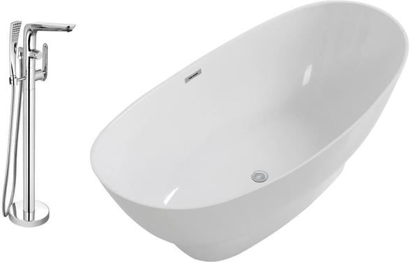 bathtub water overflow Streamline Bath Set of Bathroom Tub and Faucet White Soaking Freestanding Tub