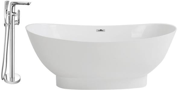 bathtub water overflow Streamline Bath Set of Bathroom Tub and Faucet White Soaking Freestanding Tub