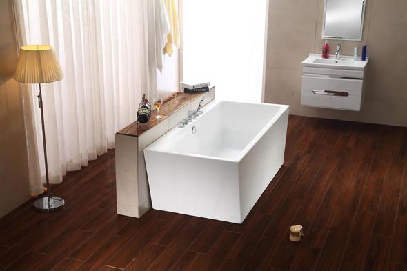 59 inch freestanding tub Streamline Bath Set of Bathroom Tub and Faucet White Soaking Freestanding Tub