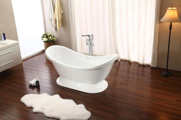 wooden freestanding bath Streamline Bath Set of Bathroom Tub and Faucet White Soaking Freestanding Tub