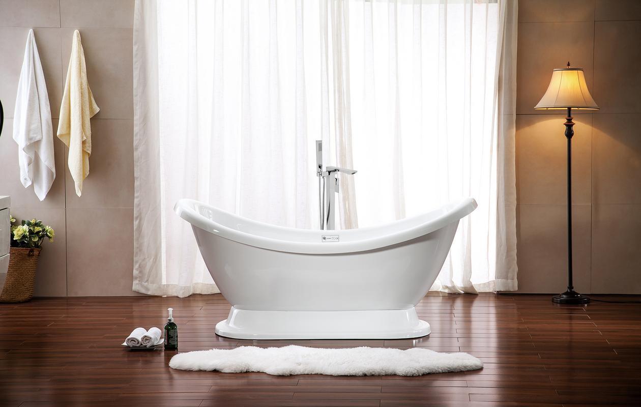 free standing bath Streamline Bath Set of Bathroom Tub and Faucet White Soaking Freestanding Tub