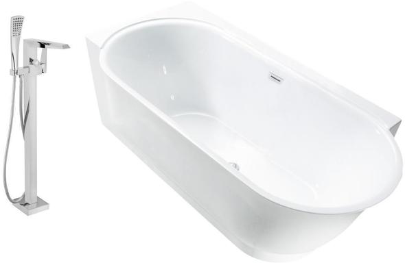 freestanding soaking tub with seat Streamline Bath Set of Bathroom Tub and Faucet White Soaking Freestanding Tub