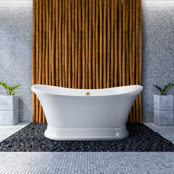 deep double ended bath Streamline Bath Bathroom Tub White Soaking Pedestal Freestanding Tub