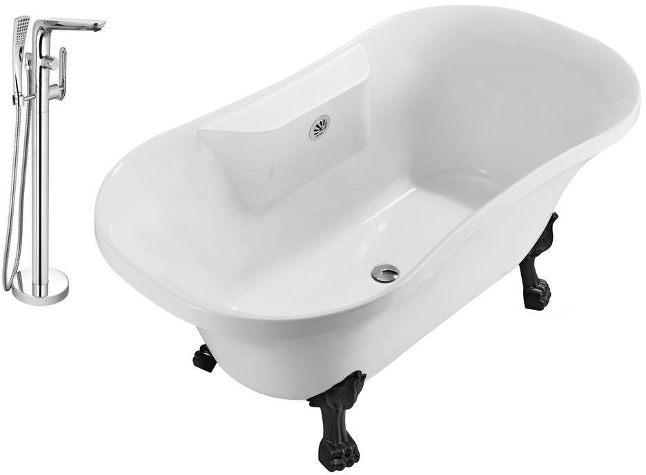 drain for stand alone tub Streamline Bath Set of Bathroom Tub and Faucet Free Standing Bath Tubs White Soaking Clawfoot Tub