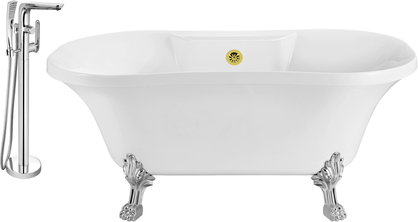 67 inch tub Streamline Bath Set of Bathroom Tub and Faucet White Soaking Clawfoot Tub