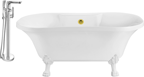 wooden clawfoot tub Streamline Bath Set of Bathroom Tub and Faucet White Soaking Clawfoot Tub