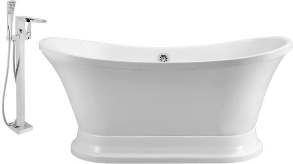 bath 1 Streamline Bath Set of Bathroom Tub and Faucet White Soaking Pedestal Freestanding Tub