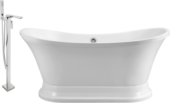 bathroom with bathtub ideas Streamline Bath Set of Bathroom Tub and Faucet White Soaking Pedestal Freestanding Tub