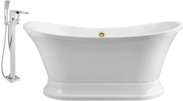 bathroom ideas freestanding bath Streamline Bath Set of Bathroom Tub and Faucet White Soaking Pedestal Freestanding Tub