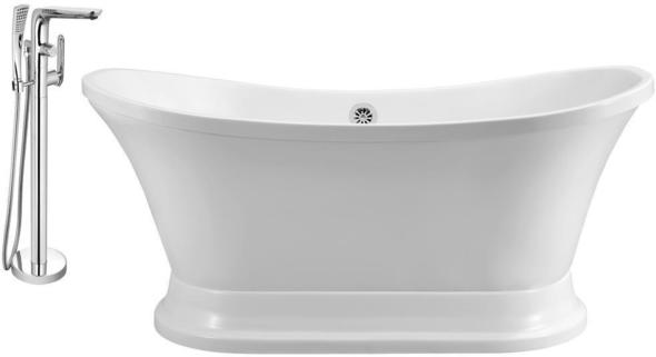 double soaker tub Streamline Bath Set of Bathroom Tub and Faucet White Soaking Pedestal Freestanding Tub