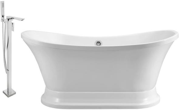 soaker tub bathroom ideas Streamline Bath Set of Bathroom Tub and Faucet White Soaking Pedestal Freestanding Tub