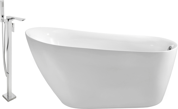 shower standing tub Streamline Bath Set of Bathroom Tub and Faucet White Soaking Freestanding Tub