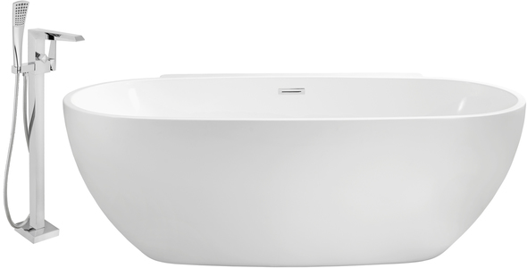 oval jacuzzi tub Streamline Bath Set of Bathroom Tub and Faucet White Soaking Freestanding Tub