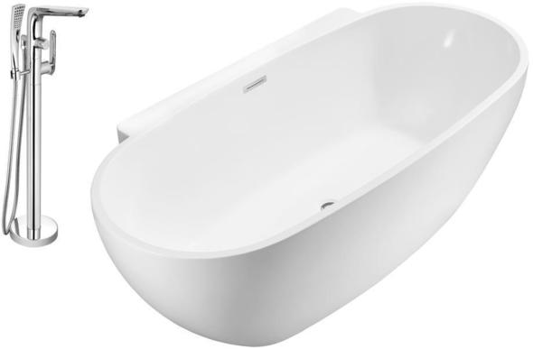4 foot bathtub Streamline Bath Set of Bathroom Tub and Faucet White Soaking Freestanding Tub