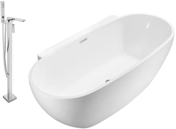 solid wood bathtub Streamline Bath Set of Bathroom Tub and Faucet White Soaking Freestanding Tub