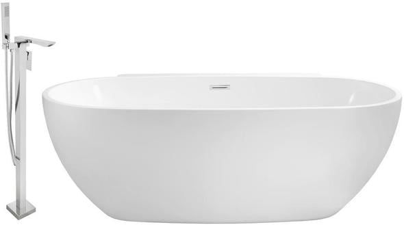 solid wood bathtub Streamline Bath Set of Bathroom Tub and Faucet White Soaking Freestanding Tub