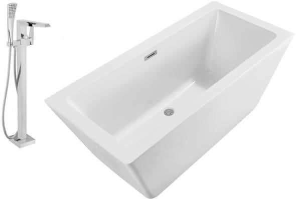 oval freestanding bath Streamline Bath Set of Bathroom Tub and Faucet White Soaking Freestanding Tub