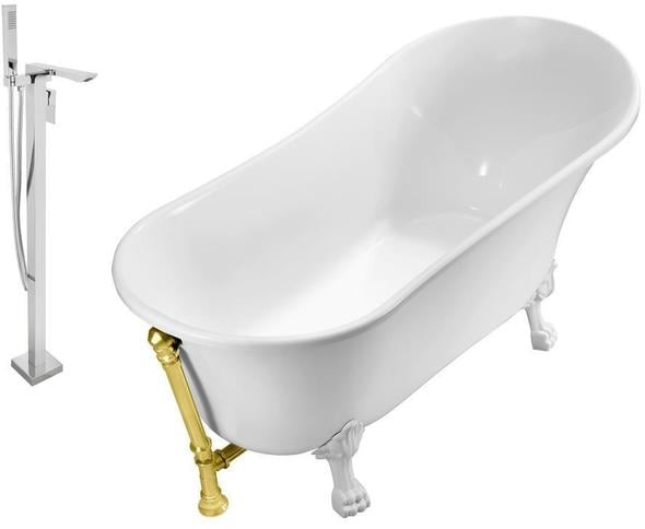 67 inch freestanding tub Streamline Bath Set of Bathroom Tub and Faucet White Soaking Clawfoot Tub