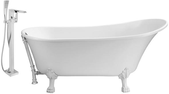 59 inch freestanding bathtub Streamline Bath Set of Bathroom Tub and Faucet White Soaking Clawfoot Tub