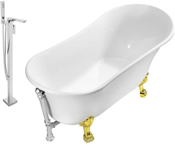 best freestanding tub faucet floor mount Streamline Bath Set of Bathroom Tub and Faucet White Soaking Clawfoot Tub