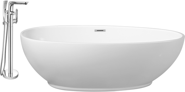 oval stand alone bathtub Streamline Bath Set of Bathroom Tub and Faucet White Soaking Freestanding Tub