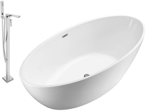 tin foot tub Streamline Bath Set of Bathroom Tub and Faucet White Soaking Freestanding Tub