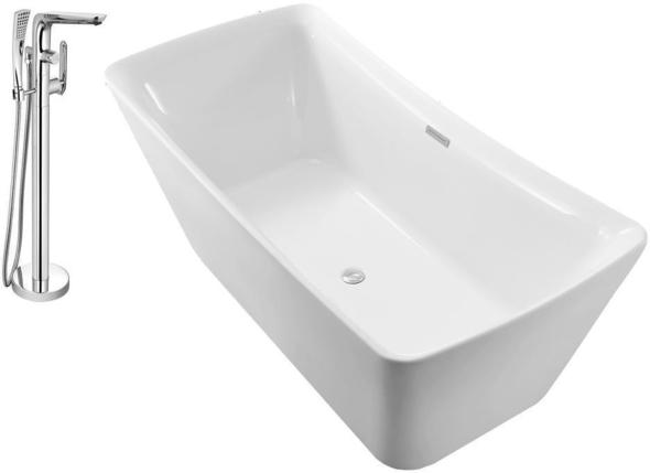 1 1 4 bathtub drain Streamline Bath Set of Bathroom Tub and Faucet White Soaking Freestanding Tub