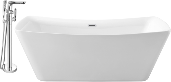 1 1 4 bathtub drain Streamline Bath Set of Bathroom Tub and Faucet White Soaking Freestanding Tub