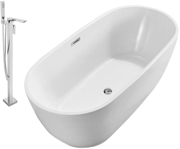 oval freestanding tub Streamline Bath Set of Bathroom Tub and Faucet White Soaking Freestanding Tub