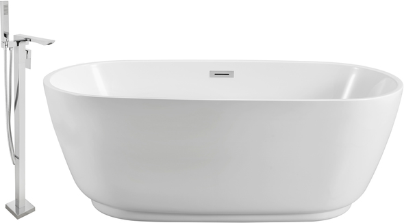 oval freestanding tub Streamline Bath Set of Bathroom Tub and Faucet White Soaking Freestanding Tub