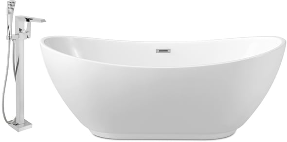 bathtub top Streamline Bath Set of Bathroom Tub and Faucet White Soaking Freestanding Tub