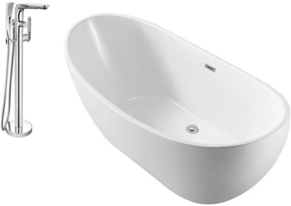 70 freestanding tub Streamline Bath Set of Bathroom Tub and Faucet White Soaking Freestanding Tub