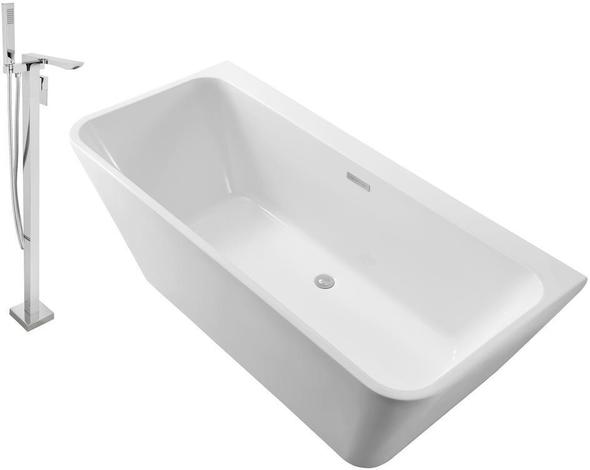 big freestanding bath Streamline Bath Set of Bathroom Tub and Faucet White Soaking Wall Adjacent Apron Tub