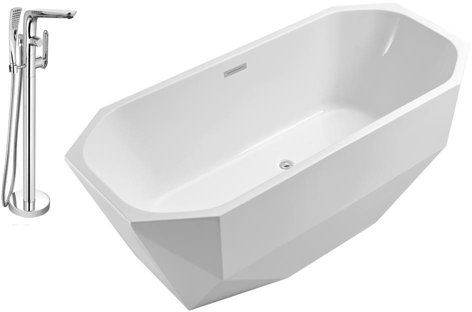 couples bath tubs Streamline Bath Set of Bathroom Tub and Faucet White Soaking Freestanding Tub