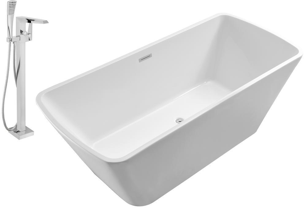 cedar wood bathtub Streamline Bath Set of Bathroom Tub and Faucet White Soaking Freestanding Tub