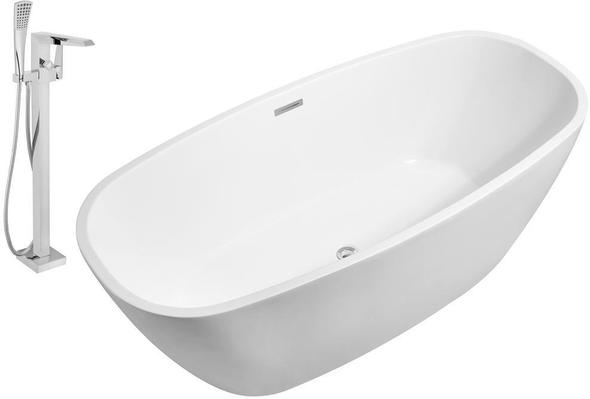 wooden bathtub Streamline Bath Set of Bathroom Tub and Faucet White Soaking Freestanding Tub