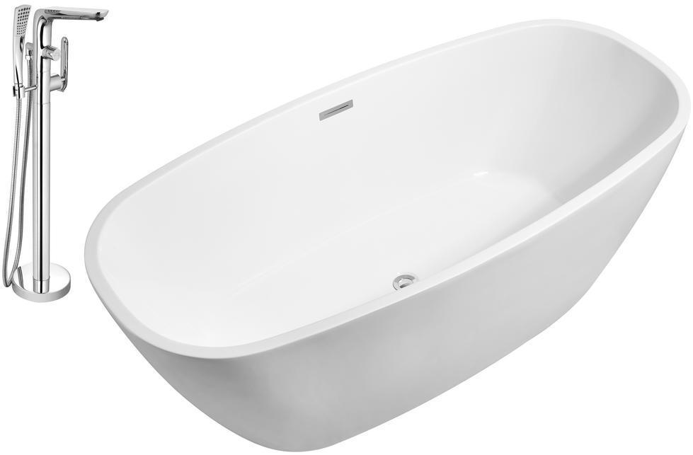 freestanding tub packages Streamline Bath Set of Bathroom Tub and Faucet White Soaking Freestanding Tub