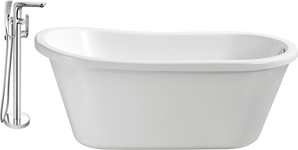 freestanding bath in wet room Streamline Bath Set of Bathroom Tub and Faucet White Soaking Freestanding Tub