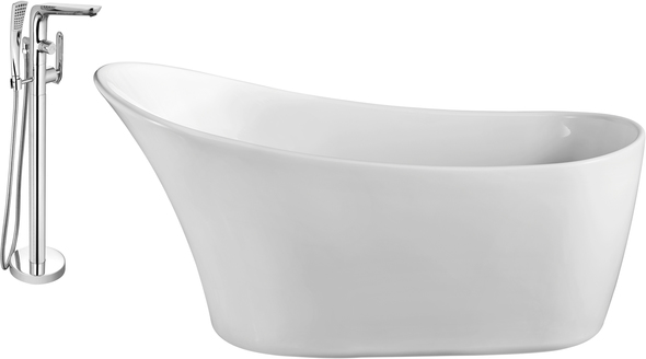 wooden bath tubs Streamline Bath Set of Bathroom Tub and Faucet White Soaking Freestanding Tub