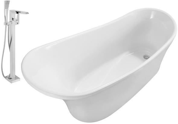 oval garden tub Streamline Bath Set of Bathroom Tub and Faucet White Soaking Freestanding Tub