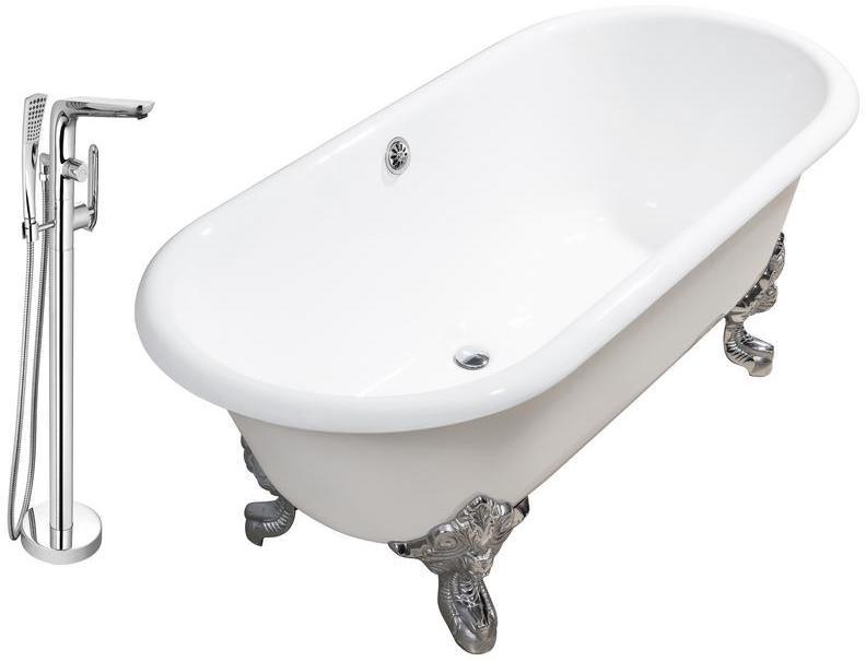 free standing bathroom Streamline Bath Set of Bathroom Tub and Faucet White Soaking Clawfoot Tub